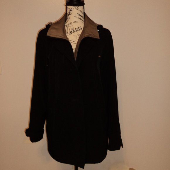 Gallery Women's Medium Dress Trench Jacket Coat Black Beige Short Lined Pockets - Picture 2 of 11